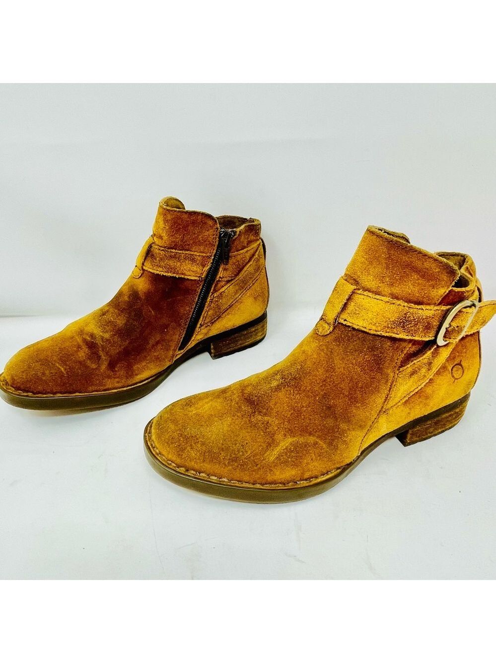 Born Factory Distressed Suede Tan Ankle Boots